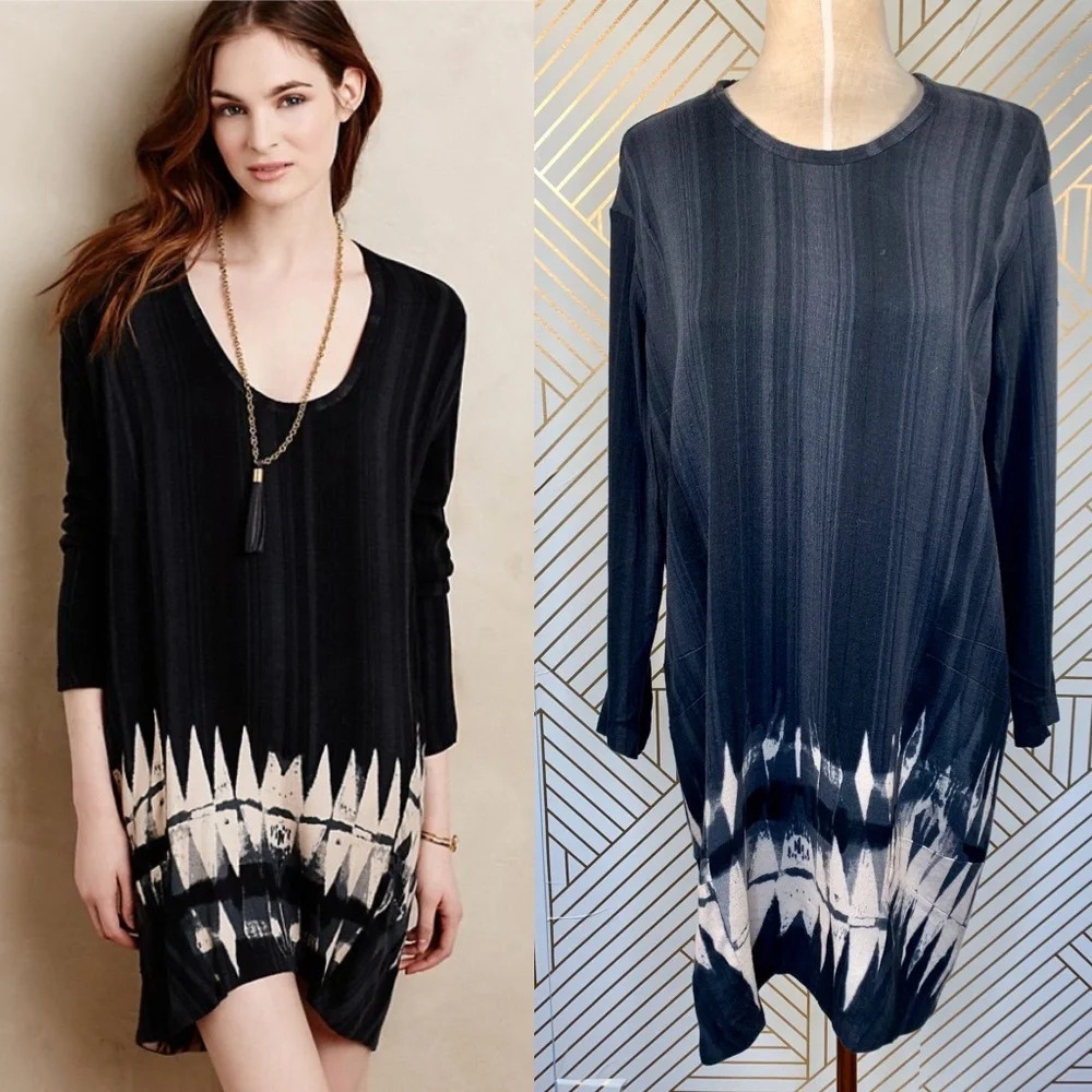 Anthropologie Plenty by Tracy Reese Seva Tunic Dress Tie Dye Black Size Small
